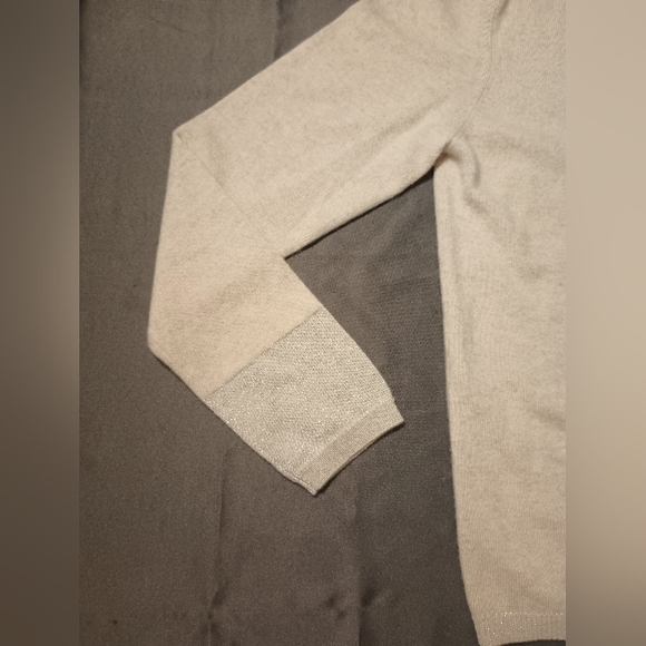 Kier + J Women's XL V-Neck Cream Off White Sparkle Shimmer 100 Cashmere Cardigan - Picture 3 of 10